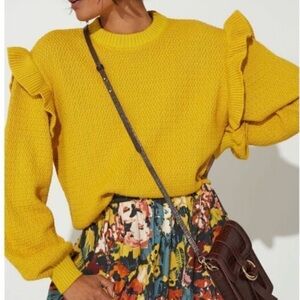 Cleobella Yara Sweater Flutter Sleeve Knit Sweater Citrine  M NWT